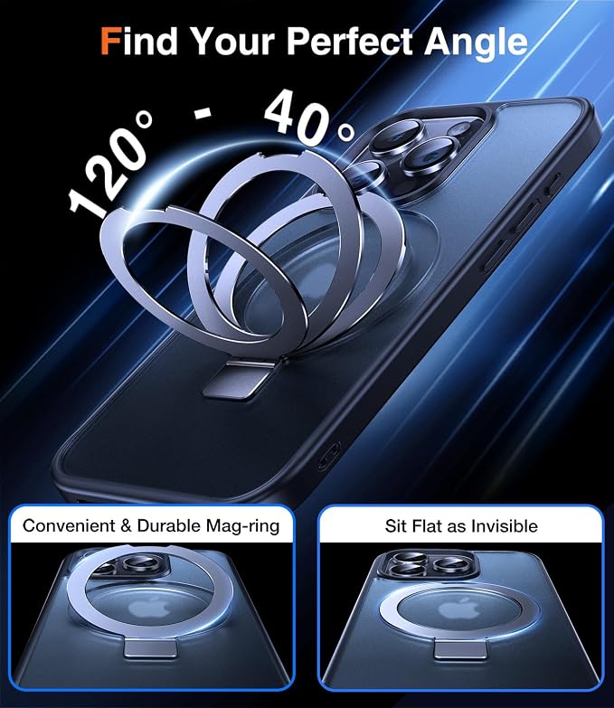 Chicfun 3-in-1 [Magnetic+Kickstand+Ring Holder] for iPhone 15 Pro Max Case Stand Ring Holder Compatible with MagSafe, Military Shockproof Protective Matte iPhone 15 Pro Max Phone Case Kickstand Cover