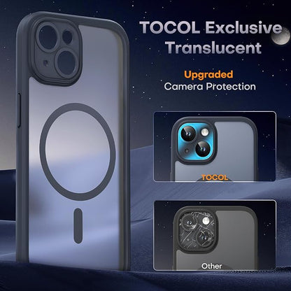TOCOL for Phone 15 Plus Case, Compatible with Magsafe Charger, Full Camera Protection, Drop Protection, Translucent Matte Phone Case for iPhone 15 Plus 6.7 inch (Black)