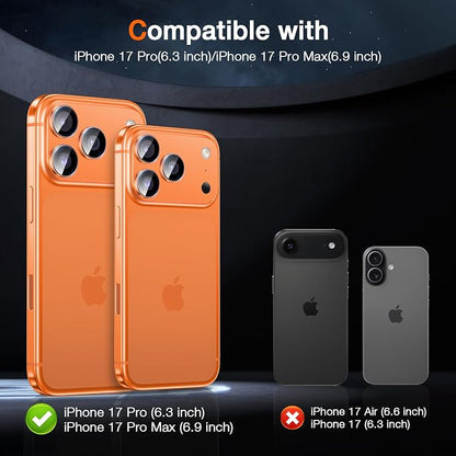 LK for iPhone 17 Pro/17 Pro Max Camera Lens Protector [Top 9H+ Military Grade Shatterproof] One-Click Installation, Ultra-Tough HD, Individual Lens Protectors Scratch-resistant, Cosmic Orange