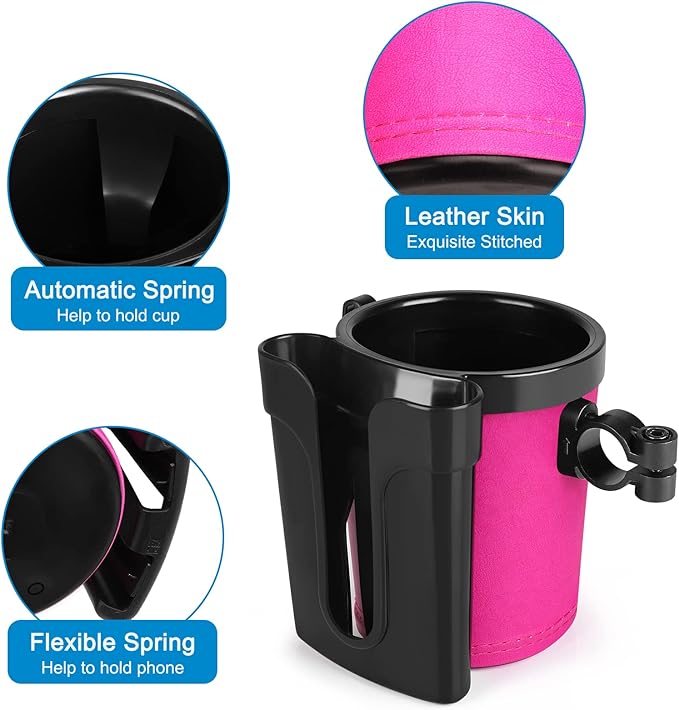 Accmor 3-in-1 Bike Cup Holder with Cell Phone Keys Holder, Bike Water Bottle Holders, Universal Bar Drink Cup Can Holder for Bicycles, Motorcycles, Scooters, Black Pink