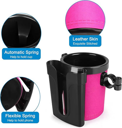 Accmor 3-in-1 Bike Cup Holder with Cell Phone Keys Holder, Bike Water Bottle Holders, Universal Bar Drink Cup Can Holder for Bicycles, Motorcycles, Scooters, Black Pink
