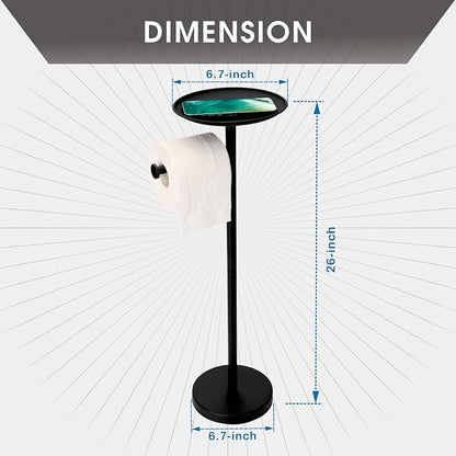 Toilet Paper Holder Stand with Shelf on Top, Black TP Roll Holder Floor Standing, Sturdy Base (Black)