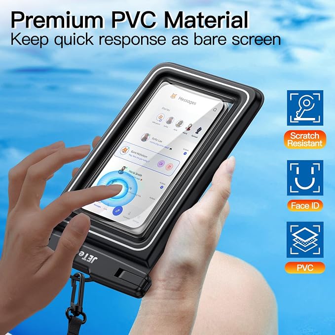 JETech Floating Waterproof Phone Pouch, 2 Pack Water Proof Case for iPhone 17e 17 16e 16 15 14 Air Pro Max Plus, Galaxy S26 S25 Ultra, Pixel 10 Series and Others up to 7 Inch, IPX8 Dry Bag Black
