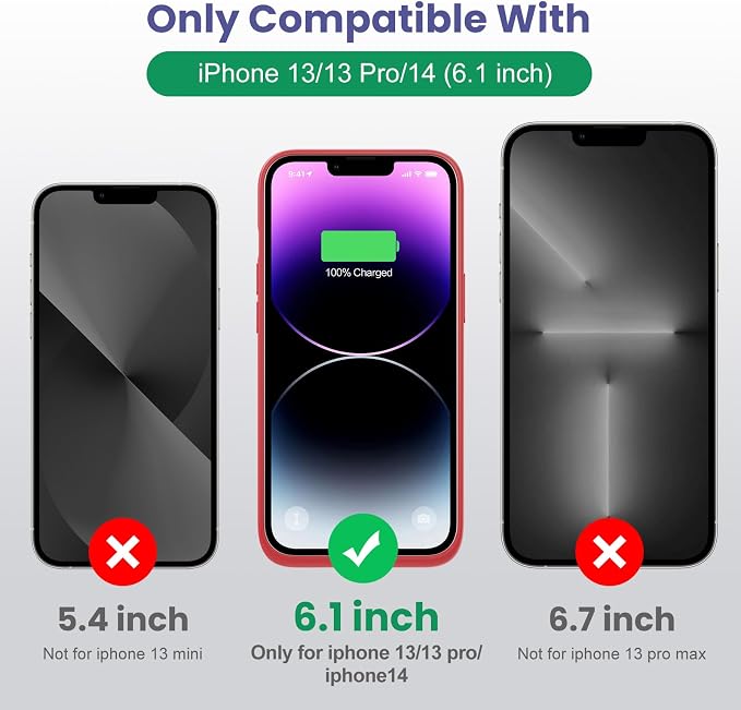 Feob Battery Case for iPhone 13/13 Pro/14,[2025 Upgraded] 7500 mAh Ultra-Slim Portable Extended Charger Cover for iPhone 13/13 Pro/14 Charging Case (6.1 Inch)-Red