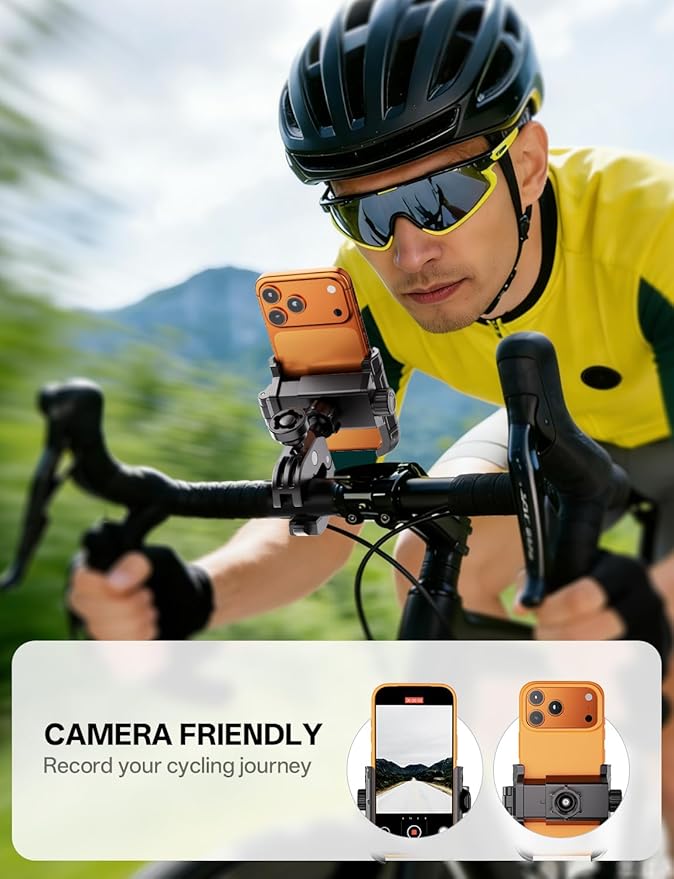Kewig Bike Phone Holder - [Camera Friendly] [1-Second Lock & Release] Bike Cell Phone Mount Clamp, Motorcycle Bicycle Scooters Handlebar Cell Phone Mount Clip Fits 5.4-7.2" Smartphones