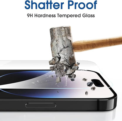 amFilm 2 Pack Tempered Glass Screen Protector + Camera Lens Protector for iPhone 14 Pro Max 6.7 Inch. Easy OneTouch Installation, Auto-Alignment, Bubble Free, Case Friendly, Anti-Scratch