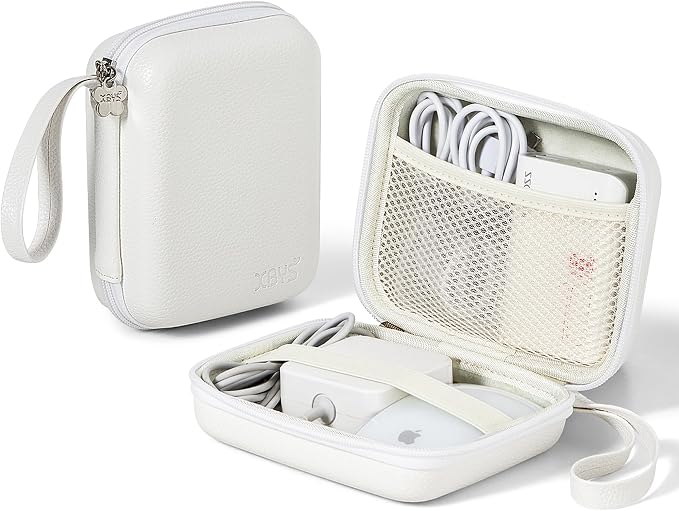 Charger Case for Macbook, Portable Tech Electronic Organizer Bag, Small Travel Storage Pouch for Laptop Accessories, MacBook Power Adapter, Charging Cords, USB Drives, Power Bank (White, L)