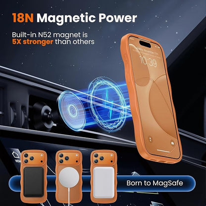 for iPhone 17 Pro Max Case Cute Orange,Fits MagSafe,Matte Skin Feeling Back,Curly Wave Edge,Slim & Durable & Stylish,Cover Military-Grade Protection