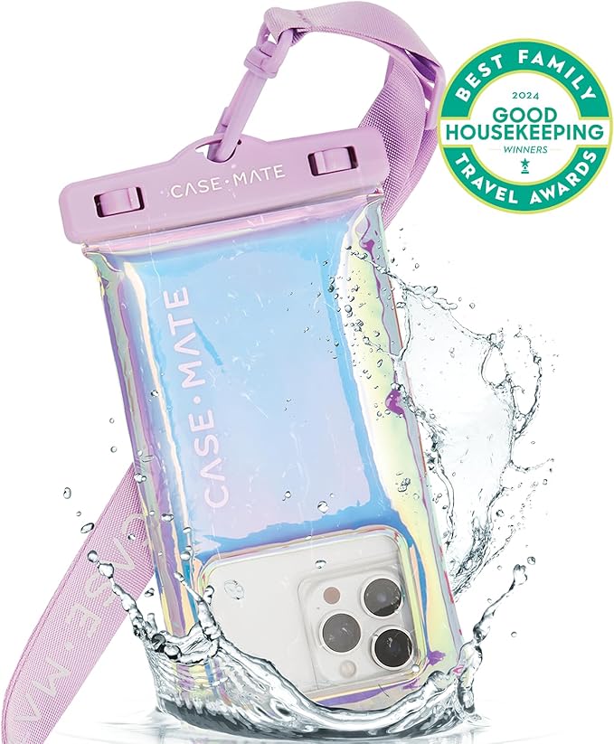 Case-Mate Soap Bubble IP68 Waterproof Phone Pouch - Travel Beach Cruise Ship Essentials - Floating Waterproof Phone Case with Crossbody Lanyard for iPhone 17 Pro Max/16 Pro/15/14/13/S26 - Iridescent