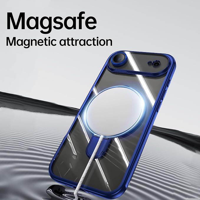 LXK Magnetic Invisible Stand for iPhone 17 Air Case 6.5" Compatible with MagSafe, Military-Grade Protection, with Camera Protector, Clear Scratch-Resistant Back Cover for iPhone 17 Air - Sky Blue
