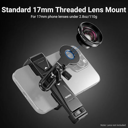 NEEWER Phone Holder with 17mm Phone Adapter & 17–37/58mm Filter Ring, Universal Adjustable Phone Tripod Mount Accessories Compatible with iPhone 17 Pro Max 16 S25 Ultra, PA047 PRO