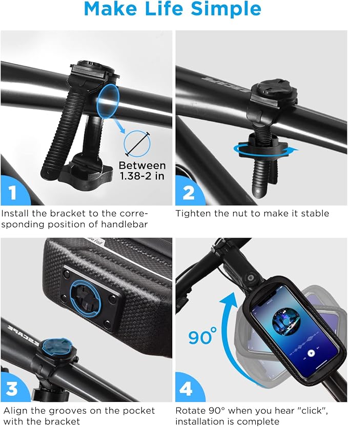 whale fall Waterproof Bike Frame Bag - [Quick Release] [Hard Shell] 2 in 1 Bike Phone Holder Mount, Bicycle Top Tube Bag with Sensitive Touchscreen, Bike Accessories for Phones Under 7"