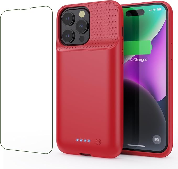 Battery Case for iPhone 14 Pro Max/14 Plus/13 Pro Max, [2024 Upgraded] Ultra-Slim 8600mAh Portable Extended Charger Case for iPhone 14 Pro Max, 14Plus, 13Pro Max Charging Case (6.7inch),Red