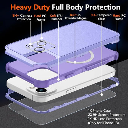 Diverbox for iPhone 13 Phone Case,iPhone 13 Magnetic Case [with Screen Protector & Camera Lens Protector ] Heavy Duty Phone Case for iPhone 13 (Magnetic Purple)