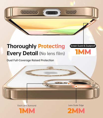 Meifgino Magnetic Case with Removable Phone Ring Stand for iPhone 16E 6.1’’, [Glitter Card & Wrist Strap] [MagSafe Compatible] [Built in Mirror] Phone Ring Stand + Phone Case Kit, Desert Titanium
