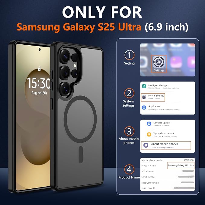 For Samsung Galaxy S25 Ultra Case [Compatible with Magsafe] Translucent Matte Magnetic S25 Ultra Phone Case,SlimThin Duty Shockproof Protection Cover with 2pc HD Screen Protector for S25 Ultra-Black