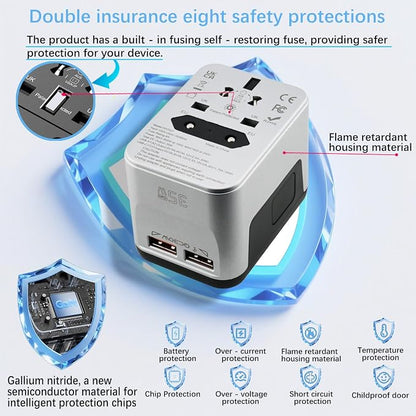 International Power Adapter with 4 Ports (2 USB-C & 2 USB-A) Fast Charging 35W Universal Travel Plug Adapter for USA, Europe, UK, Australia, China & 150+ Countries