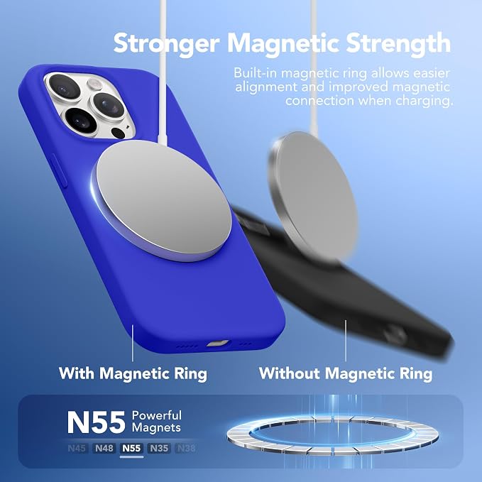 GONEZ for iPhone 15 Pro Max Case Silicone, Compatible with Magsafe, Camera Protector + Screen Protector, Soft Anti-Scratch Microfiber Lining, Liquid Silicone Shockproof Phone Cover, Cobalt Blue