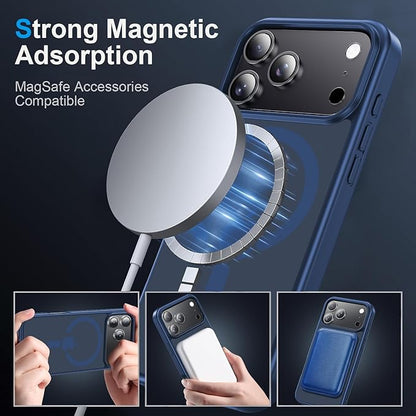 Strong Magnetic for iPhone 17 Pro Case with Camera Lens Protector[ Military-Grade Protection] Compatible with MagSafe Shockproof Slim Thin Cover case for iPhone 17 Pro 6.3 inch, Deep Blue