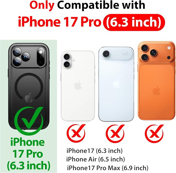 SPORTLINK for iPhone 17 Pro Waterproof Phone Case - Built in Screen Protector/Shockproof Compatible with MagSafe/Dropproof/Dustproof/Heavy Duty Full Body for iPhone 17 Pro 6.3 inch Black