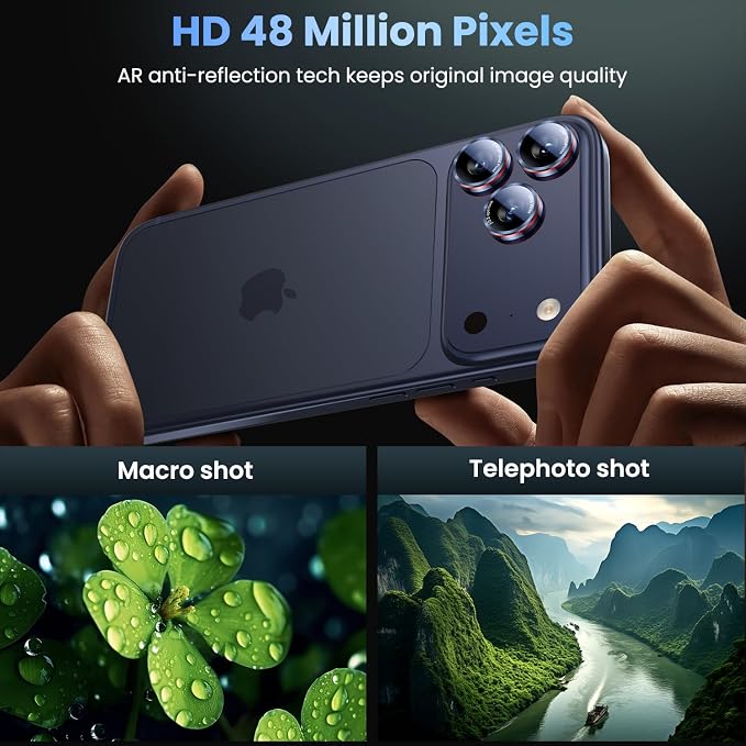 Uyiton for iPhone (17/16/15/14 Pro Max) and iPhone (17/16/15/14 Pro) Camera Lens Protector - Military-Grade Tempered Glass Metal Camera Cover, Easy to Install, Deep Blue+Red