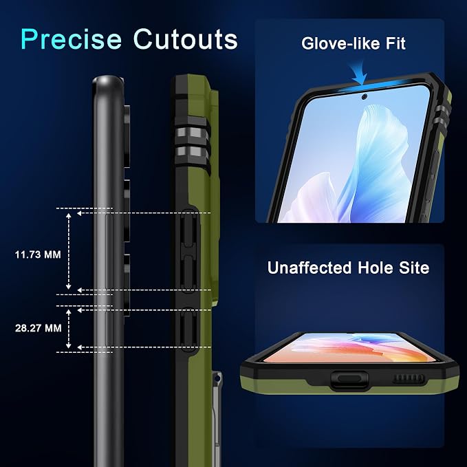 DEERLAMN Case for Samsung Galaxy S25 6.2-Inch with Slide Camera Cover+Screen Protector (1 Pack), Rotated Ring Kickstand Military Grade Shockproof Protective Cover-Olive Green
