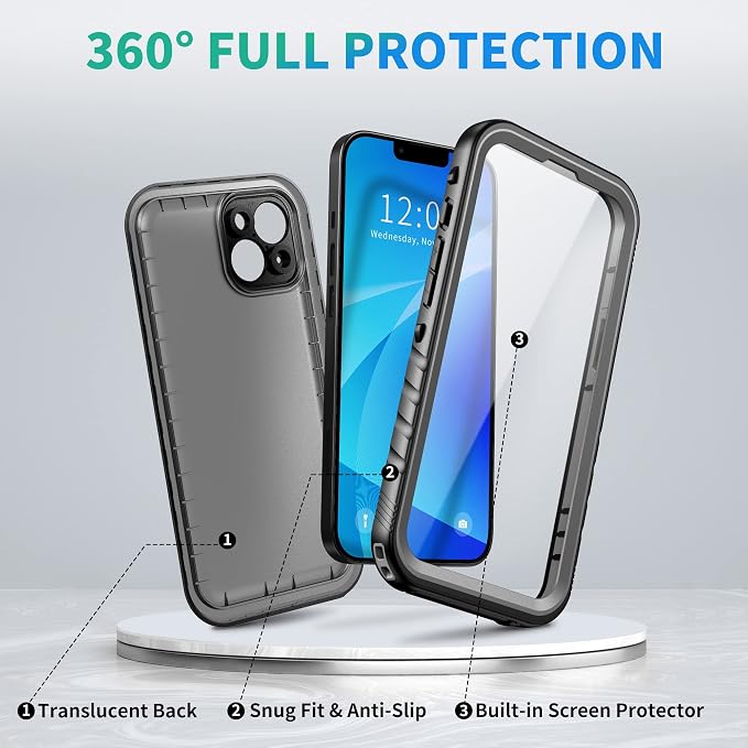 SPORTLINK for iPhone 14 Waterproof Case - Built-in Shockproof Dustproof Screen Protector - Heavy Duty Dropproof/Full Body 360 Protection/Cover for iPhone 14 6.1 Inch Black