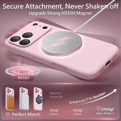 FireNova Magnetic for iPhone 17 Pro Case, Compatible with MagSafe, [Integrated Silicone Camera Control Button] [Camera Protection] Anti-Scratch Microfiber Lining Phone Case, 6.3", Chalk Pink