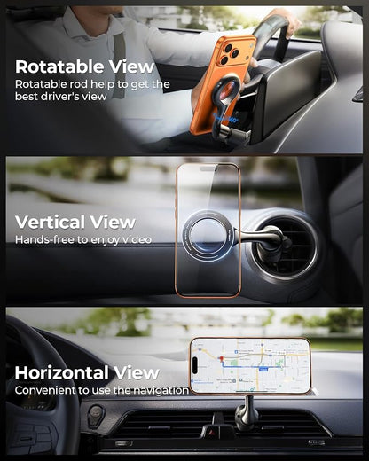 MRGLAS for MagSafe Car Mount [Upgraded 40 Strong Magnets] [360° Rotation] Air Vent Magnetic Phone Holder [Double Metal Hook] Car Phone Holder Mount Compatible iPhone 17 16 15 Pro Max S26 Ultra S25