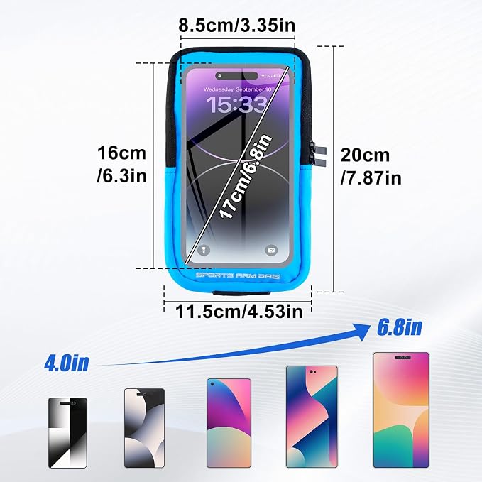 Phone Holder for Running, Running Armband Phone Holder with Carabiner, Phone Armbands for iPhone 17 16 15 14 13 12 11Pro Max & Galaxy S25/S24/S23, Cell Phone Armband Up to 6.8'' Phone (Blue)