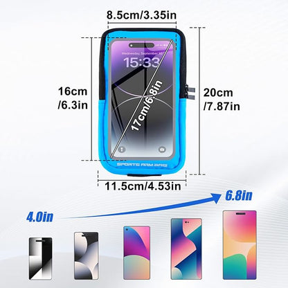 Phone Holder for Running, Running Armband Phone Holder with Carabiner, Phone Armbands for iPhone 17 16 15 14 13 12 11Pro Max & Galaxy S25/S24/S23, Cell Phone Armband Up to 6.8'' Phone (Blue)
