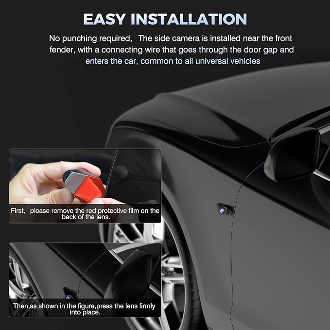 360 Degree View 4 Channel Mirror Dash Cam Detached Camera for Cars，Dash Cam Front and Rear Side(Left,Right),12'' Rear View Mirror Camera1080Px4,WiFi,Night Vision,GPS,Parking Monitor,Free 128GB Card