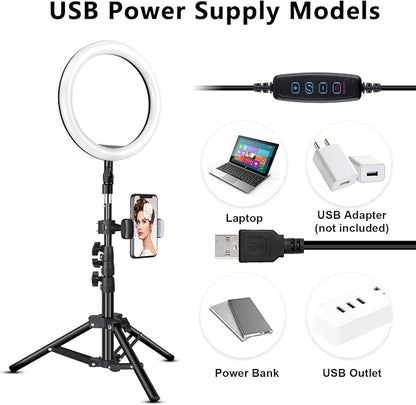 10 inch Ring Light with Tripod Stand - Rovtop LED Camera Selfie Light Ring with iPhone Tripod and Phone Holder for Video Photography Makeup Live Streaming, Compatible with iPhone and Android Phone
