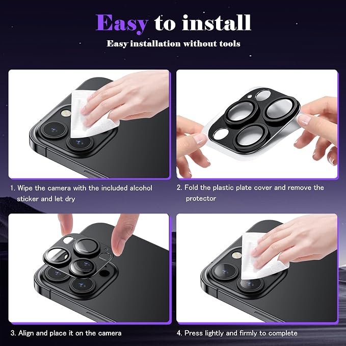 Camera Lens Protector for iPhone 16 Pro/iPhone 16 Pro Max Camera Lens Protector [Strong Adsorption] [Not Easy to Break] Metal Tempered Glass Rear Camera Screen Cover - Black