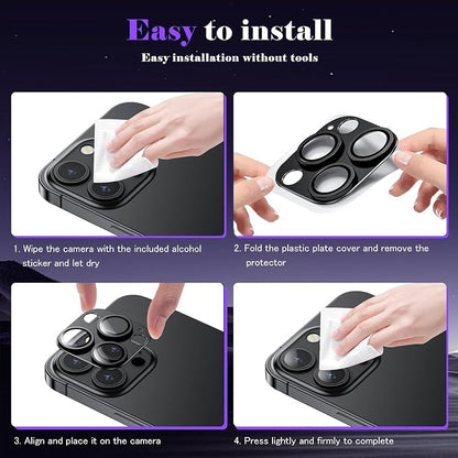 Camera Lens Protector for iPhone 16 Pro/iPhone 16 Pro Max Camera Lens Protector [Strong Adsorption] [Not Easy to Break] Metal Tempered Glass Rear Camera Screen Cover - Black