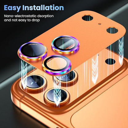 Uyiton for iPhone 17 Pro Max Camera Lens Protector, Not Easy to Break [Strong Adsorption][Case-Friendly] Metal Tempered Glass Rear Camera Screen Cover, Colorful Orange