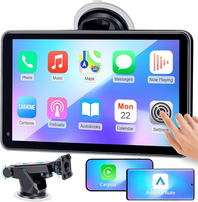 Carplay for Apple Portable Car Screen: Easy Setup 7 Inch Android Auto - Wireless Car Play Touchscreen with GPS Navigation,Bluetooth, FM,AirPlay Mirroring,Siri for Commuters and Older Cars