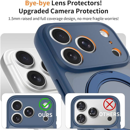Magnetic iPhone Case [Compatible with MagSafe], Shockproof Translucent Matte Phone Case for iPhone 17 Pro, Anti-Fingerprint, Oil Resistant(with 360° Rotatable Ring Holder Stand) (Blue, iPhone 17 Pro)