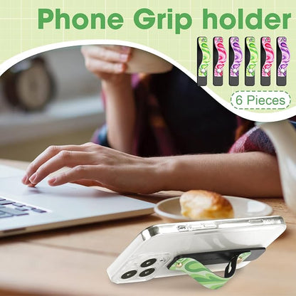 Weewooday 6 Pieces Phone Grip Holder Cell Phone Grip Strap Telescopic Finger Strap Stand Universal Finger Kickstand for Most Smartphones(Stylish)