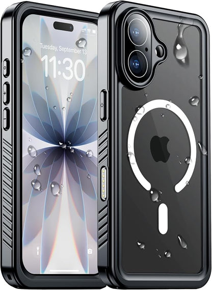 Temdan Magnetic Compatible with iPhone 17 Case,Waterproof Built-in Screen & Camera Protector IP68 Underwater Full Body 17FT Military Dropproof Shockproof Phone Case 6.3"-Mag/Black