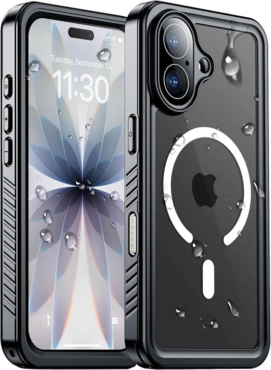 Temdan Magnetic Compatible with iPhone 17 Case,Waterproof Built-in Screen & Camera Protector IP68 Underwater Full Body 17FT Military Dropproof Shockproof Phone Case 6.3"-Mag/Black