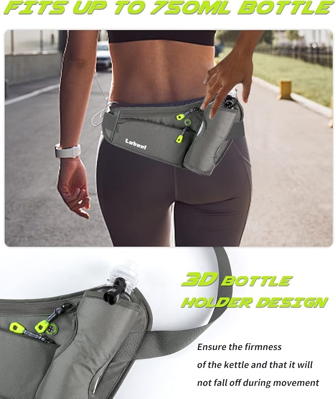 Running Belt, Waterproof Hydration Belt with Water Bottle Holder Hiking Walking Waist Pack Reflective Adjustable Fanny Pack Compatible for Phone Waistband Outdoor