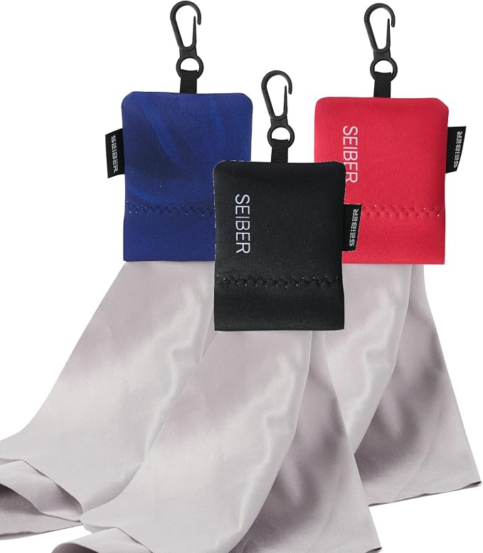 SEIBER Eyeglass Cleaning Microfiber Cloth,7 x 7 inch Glasses Cloth for Sunglasses,Laptops, Cameras,Screen- with Neoprene Pouch,Self-Closing Bottom(3PCS,BKBlueRed)