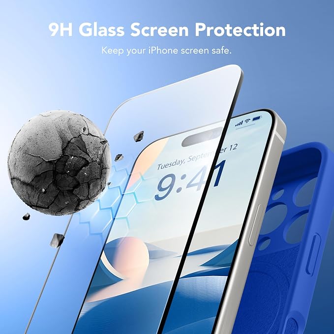 Magnetic for iPhone 16 Pro Case, Compatible with MagSafe, [Full Camera Protection][Screen Protector] Silicone Shockproof Protective Phone Case for iPhone 16 Pro 6.3", Klein Blue