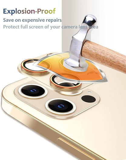 [2 Pack] Compatible for iPhone 13 Pro / 13 Pro Max Camera Lens Protector Metal Plus Tempered Glass Camera Cover Support LIDAR Scanner, Anti-Explosion for 13 Pro Max /13 Pro Gold Red