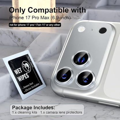 Choiche Compatible for iPhone 17 Pro Max Camera Lens Protector, Strong Adsorption Camera Cover with 9H Tempered Glass Lens Screen Protector Metal Ring Decoration Accessories 6.9-inch (Silver)