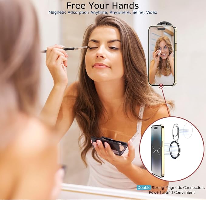 Magnetic Phone Grip Holder Kickstand, Gym Double Adjustable Finger Ring Grip and Stand, Compatible with PopSockets MagSafe Ring Removable for iPhone (Silver)