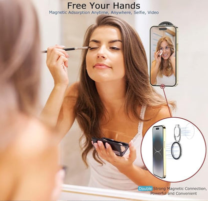 Magnetic Phone Grip Holder Kickstand, Gym Double Adjustable Finger Ring Grip and Stand, Compatible with PopSockets MagSafe Ring Removable for iPhone (Silver)