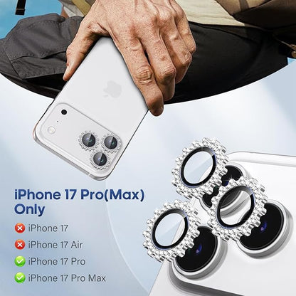 Xfilm for iPhone 17 Pro / 17 Pro Max Camera Lens Protector Gear Bling Diamond, Individual Metal with 9H Hardness, Scratch-Proof Camera Screen Protector, Stylish Accessories, Case Friendly (Silver)