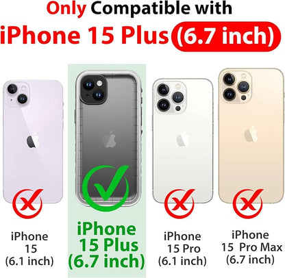 SPORTLINK Compatible with iPhone 15 Plus Waterproof Shockproof Case with Camera Screen Protector,Underwater, Dustproof, Dropproof,Rugged 360 Protective Military Grade 6.7Inch Black/Frosted Clear